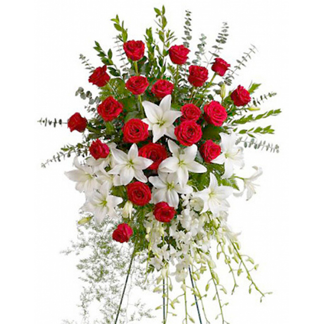 Lágrima arreglo floral de rosas rojas y lirios blancos - Sofiflor